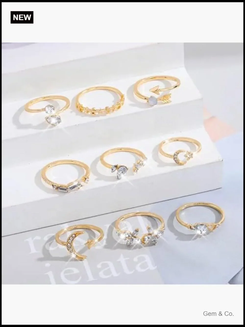 Star Moon Heart Stackable Ring Set for Women
